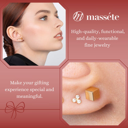14k Yellow Gold Cube Earrings Screwback 4mm Women Girls Teens on Angle