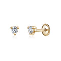 14k Gold 3 Prong Simulated Diamond Stud Earrings Martini Style| 3mm 4mm 5mm | Covered Screwback