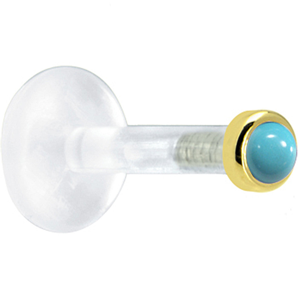 Solid 14K Yellow Gold 2mm Genuine Turquoise Bioplast Push in Monroe
