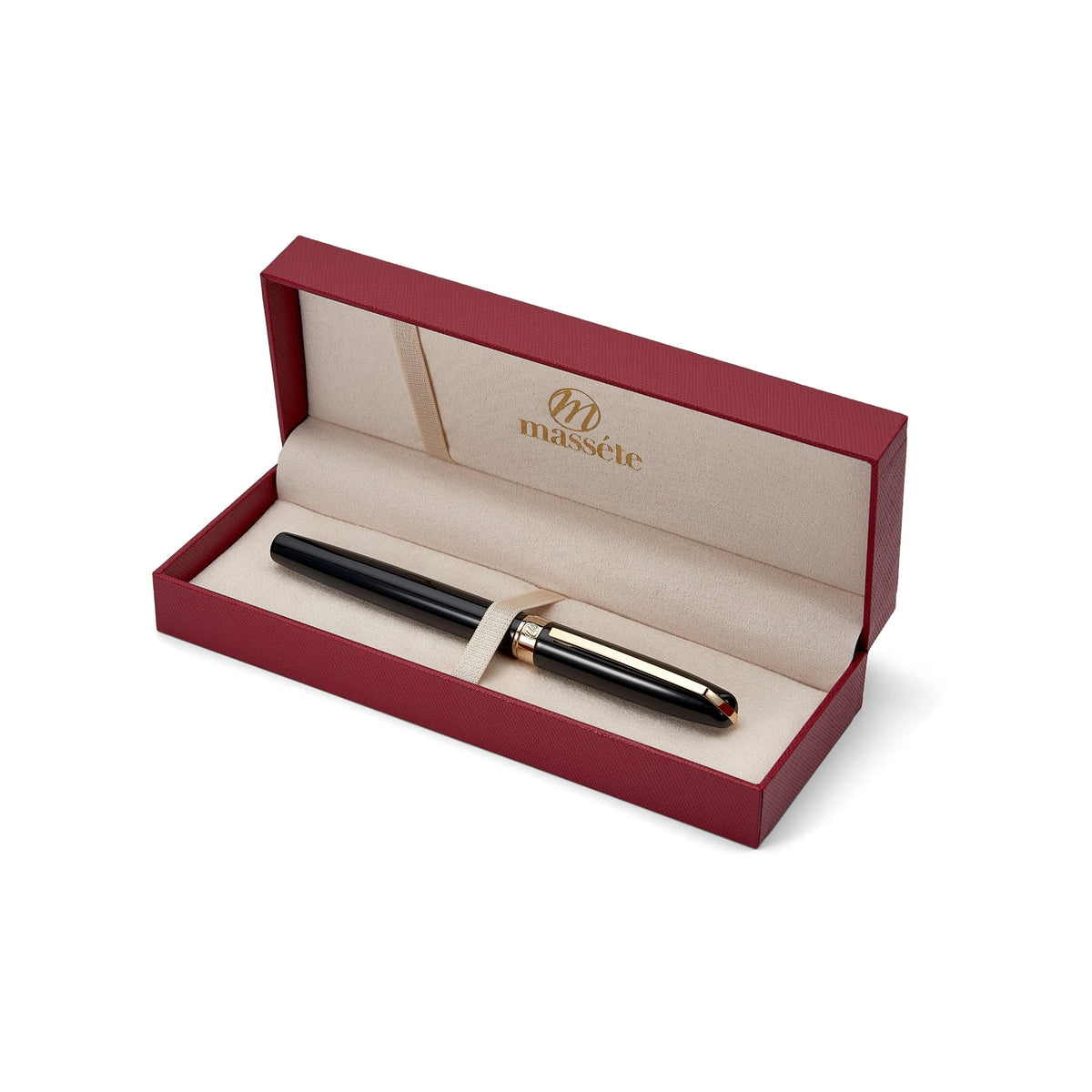Massete Linea Executive Modern Luxury Rollerball Pen, Glossy Black with 23K Gold Plated Trim, Removable Cap, Engravable, Presented in Gift Box, Extra Refill Included, Fine Tip, Black or Blue Ink