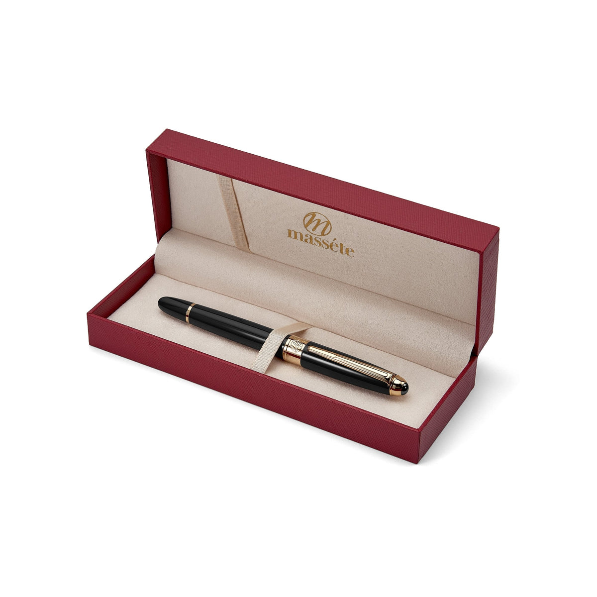 Massete Venero Executive Classic Luxury Rollerball Pen, Glossy Black, Red, or Blue with 23K Gold Plated Trim, Removable Cap, Engravable, Presented in Gift Box, Extra Refill Included, Fine Tip, Black or Blue Ink