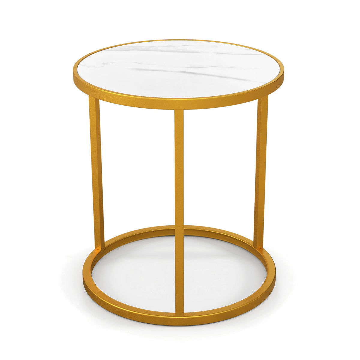 Marble Top Round Side Table 16-Inch End Table with Golden Metal Frame