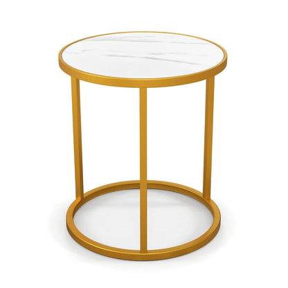 Marble Top Round Side Table 16-Inch End Table with Golden Metal Frame