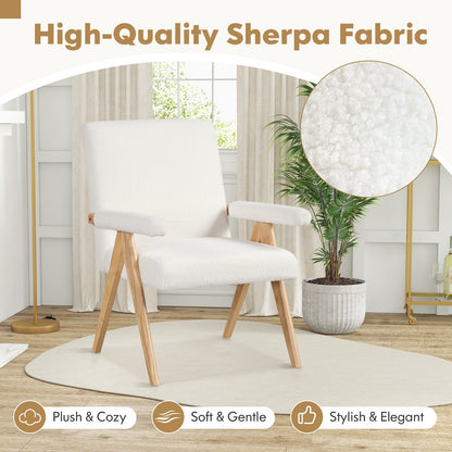 Mid Century Modern Accent Chair with Rubber Wood Frame and Padded Armrests-White
