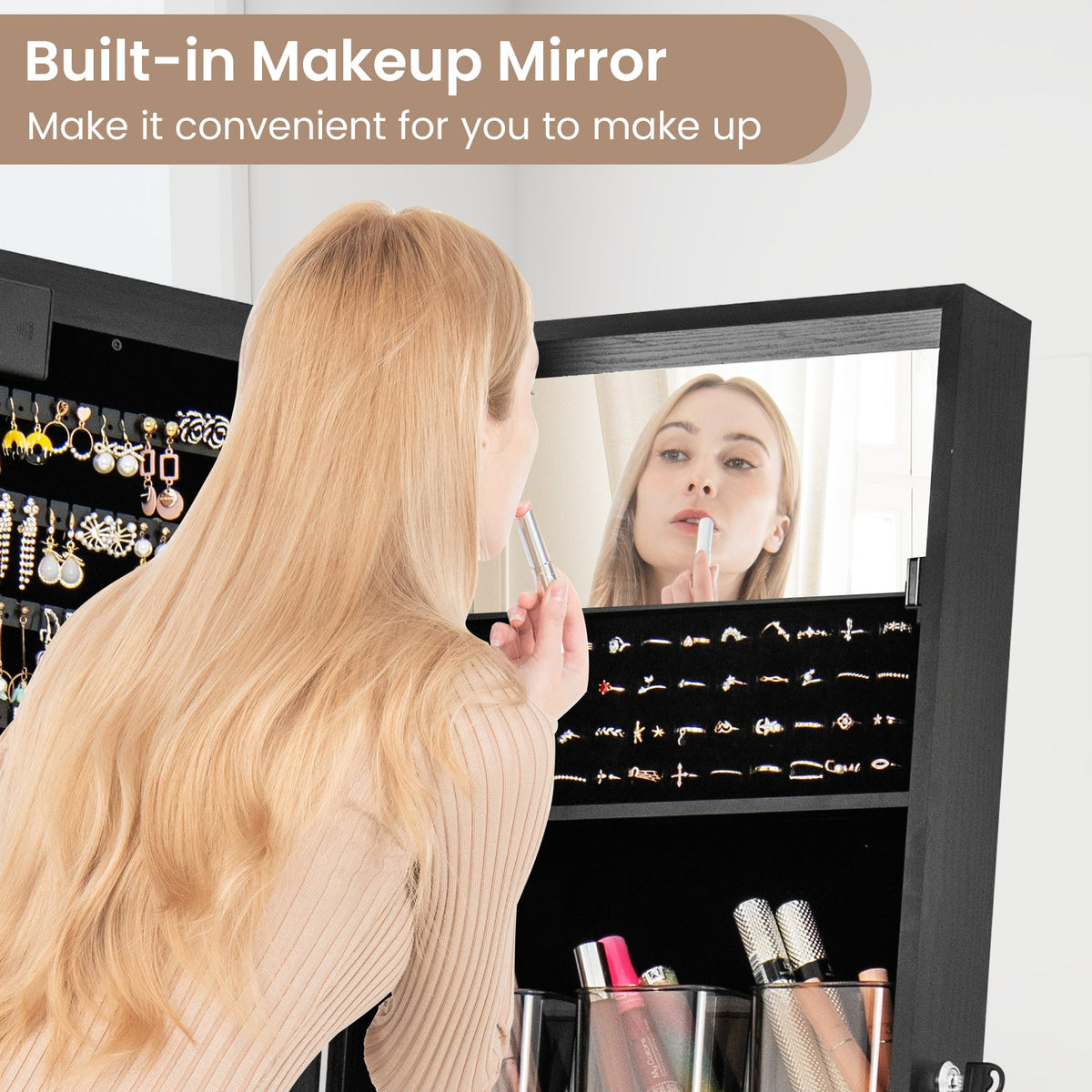 Mirror Jewelry Cabinet with 20 Warm Lights and 4 Tilt Angles