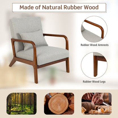 Modern Accent Chair with Rubber Wood Frame and Lumbar Pillow