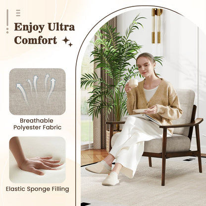 Modern Accent Chair with Rubber Wood Armrests and Legs for Living Room