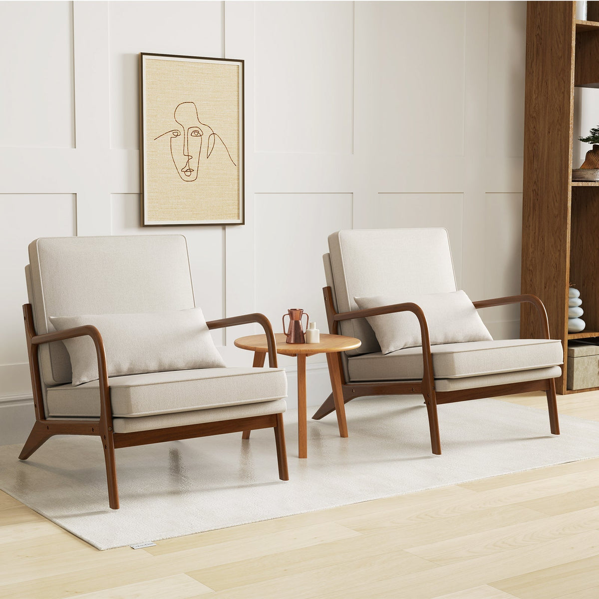 Modern Accent Chair with Rubber Wood Armrests and Removable Back