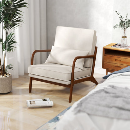 Modern Accent Chair with Rubber Wood Armrests and Removable Back