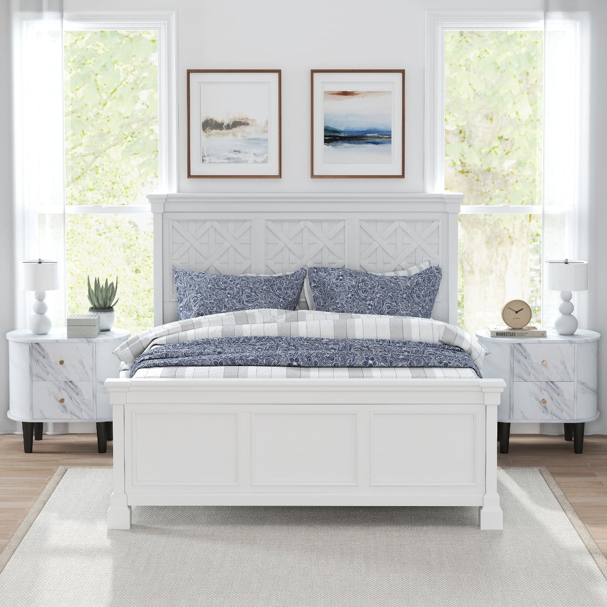 2-Drawer Nightstand Modern Faux Marble Bedside Table with Storage-White