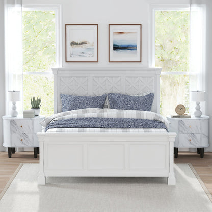 2-Drawer Nightstand Modern Faux Marble Bedside Table with Storage-White
