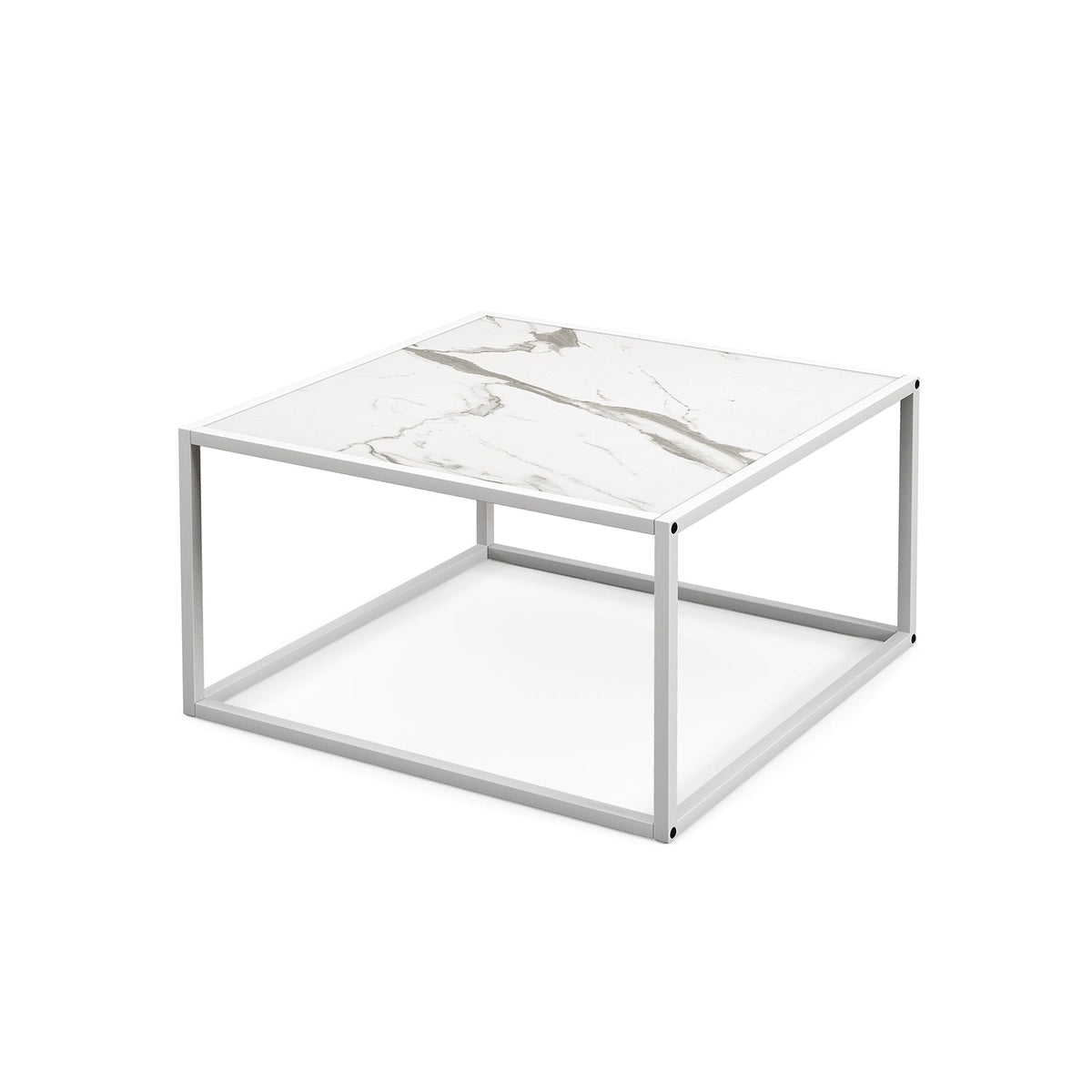 Modern Glass Square Coffee Table with Metal Frame for Living Room