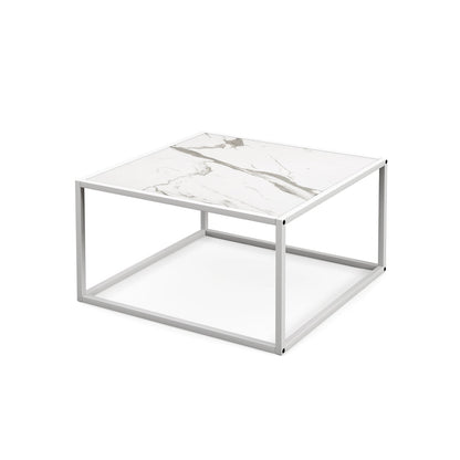 Modern Glass Square Coffee Table with Metal Frame for Living Room