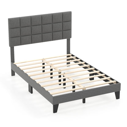 Full Size Modern Linen Bed Frame with Adjustable Headboard-Gray