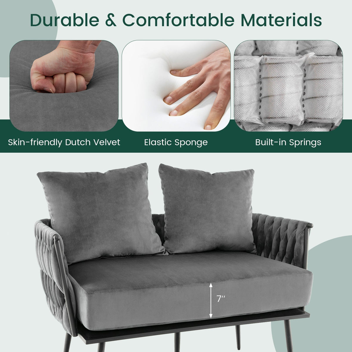 Modern Loveseat Sofa Upholstered Dutch Velvet Sofa Couch