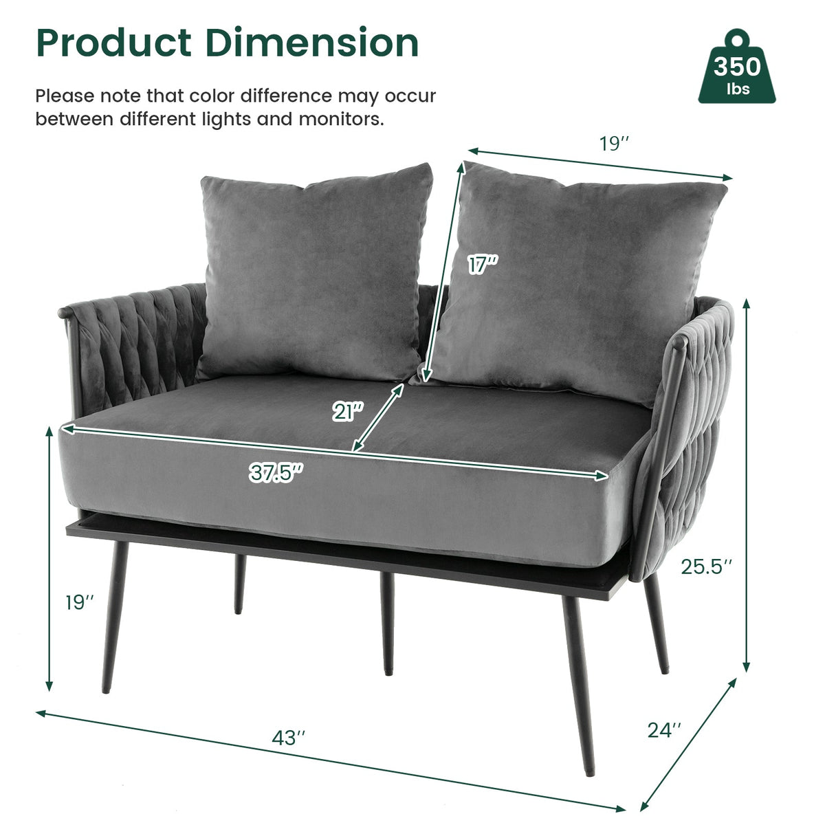 Modern Loveseat Sofa Upholstered Dutch Velvet Sofa Couch