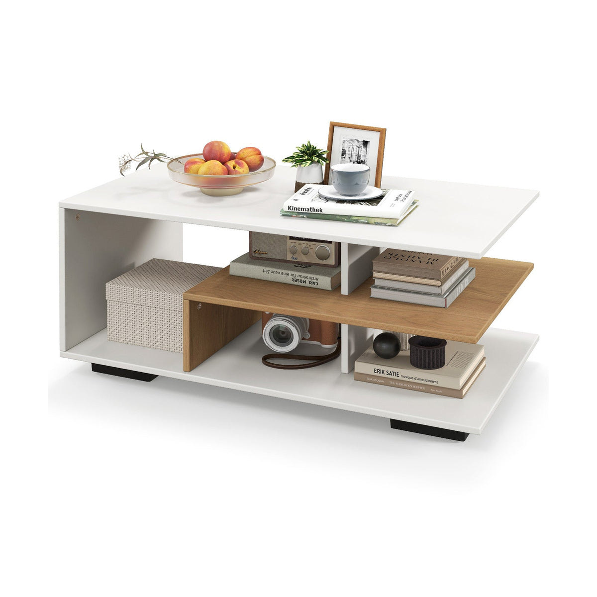 Rectangular Coffee Table with L-shaped Middle Shelf
