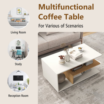 Rectangular Coffee Table with L-shaped Middle Shelf