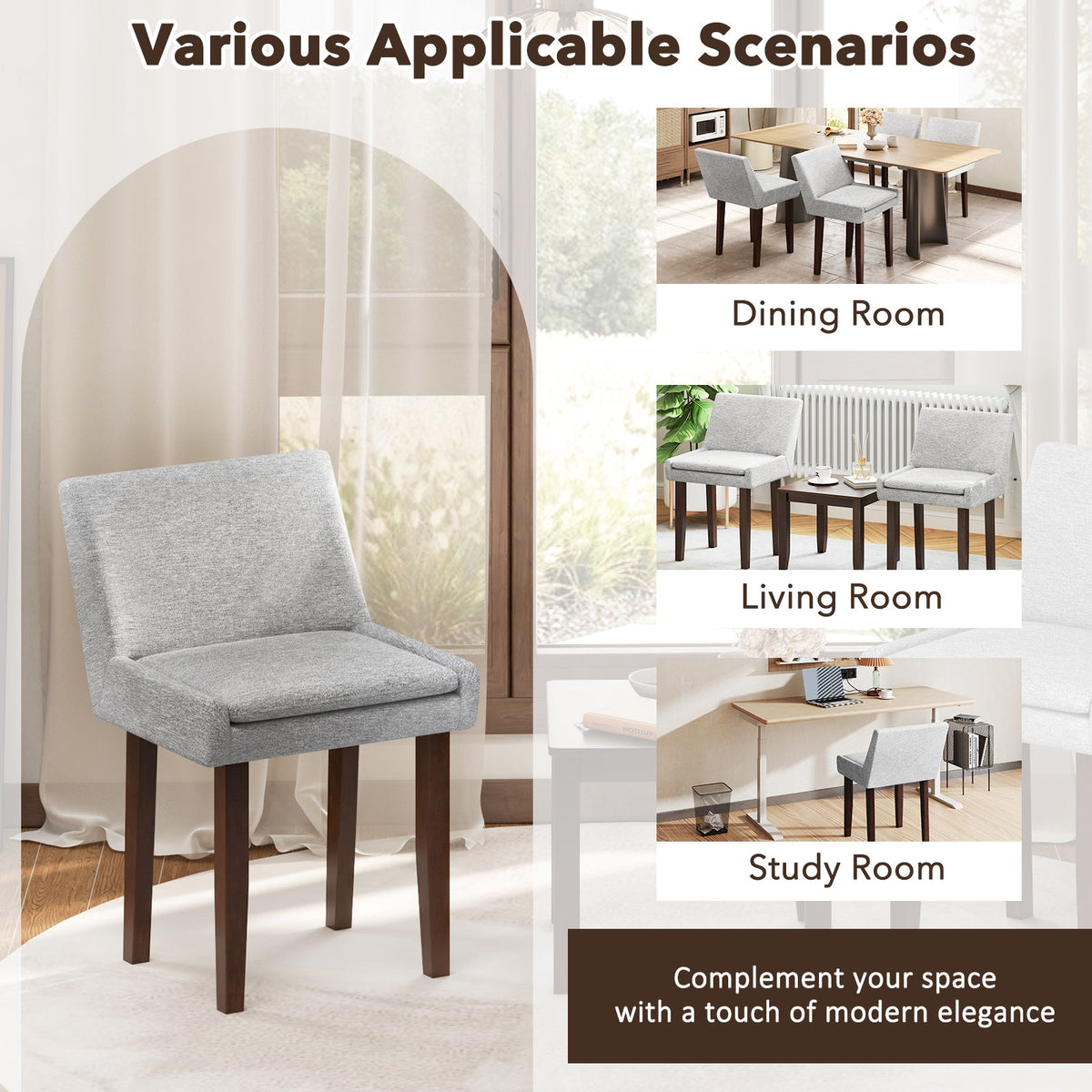 Modern Upholstered Fabric Side Leisure Chair Set of 2-Gray