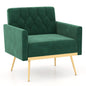 Modern Velvet Accent Chair with Button Tufted Back Golden Metal Legs and Adjustable Foot Pads