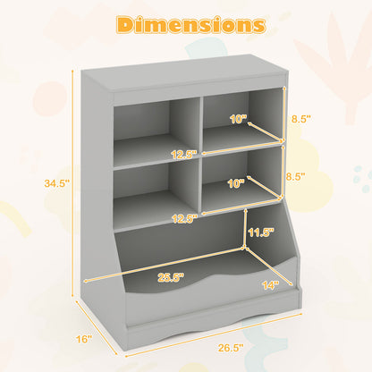 3-Tier Children's Multi-Functional Bookcase Toy Storage Bin Floor Cabinet-Gray