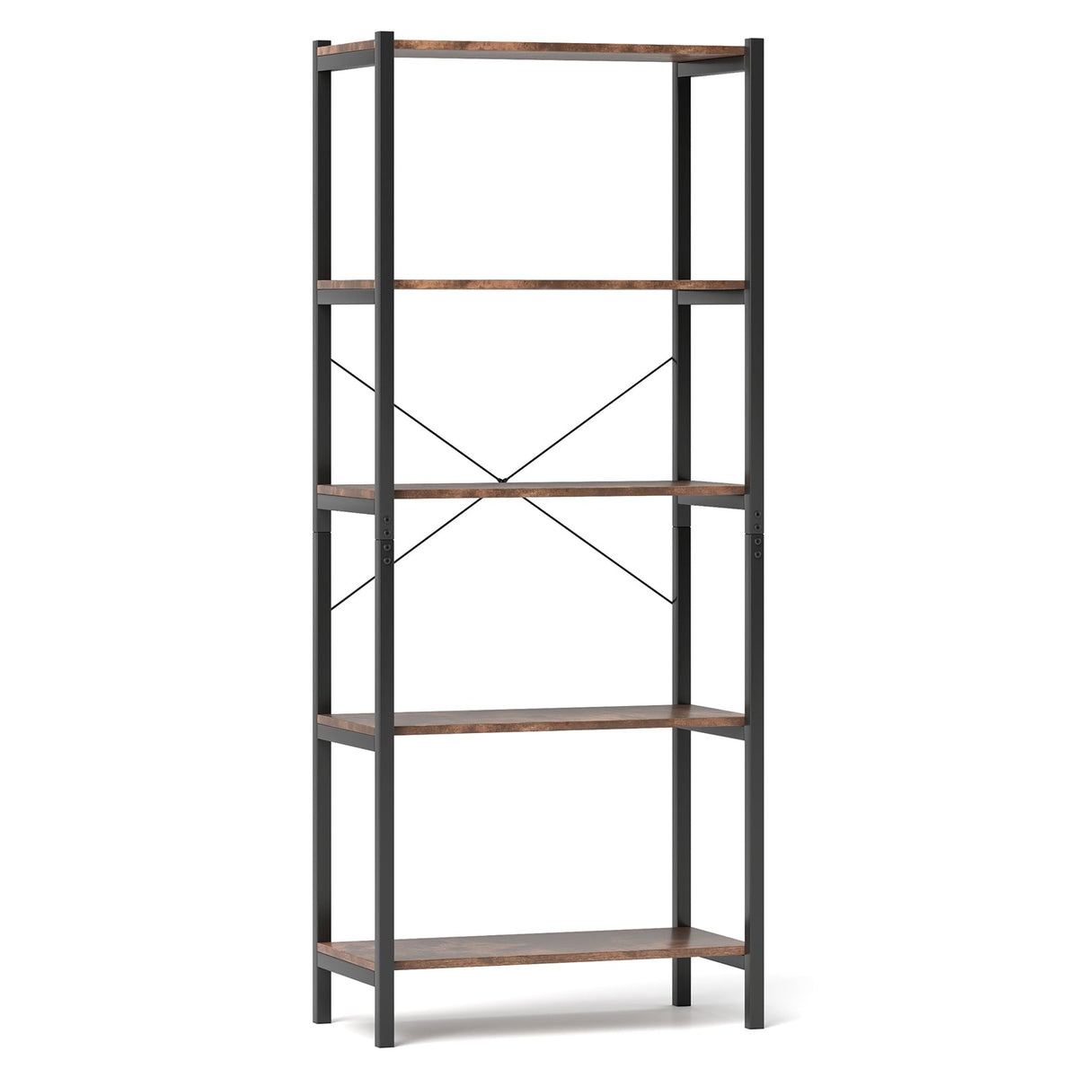 5-Tier Industrial Bookshelf Display Storage Rack with Metal Frame