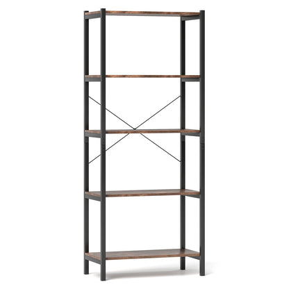 5-Tier Industrial Bookshelf Display Storage Rack with Metal Frame