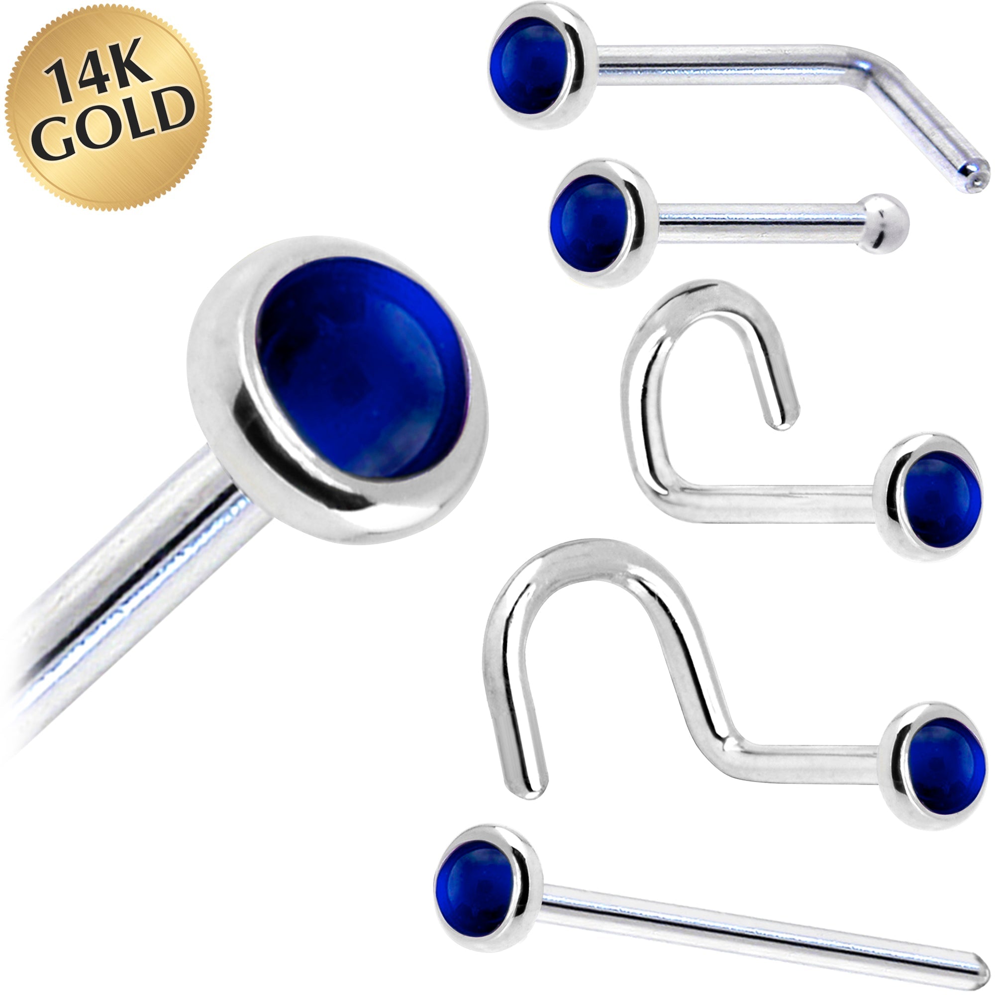 Solid 14K White Gold 2mm Genuine Sapphire Nose Ring