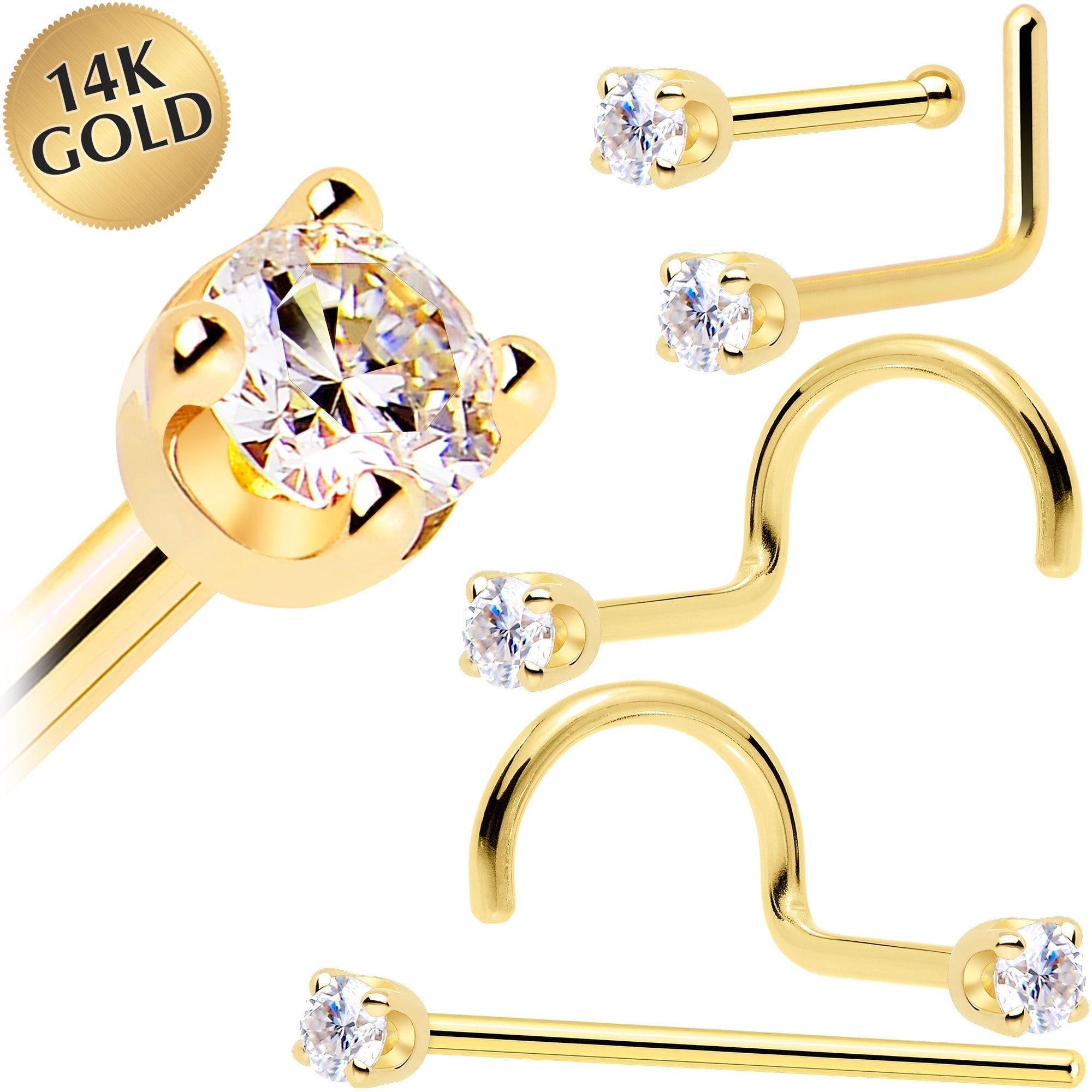 14k Yellow Gold 2mm Lab Grown Diamond Nose Ring