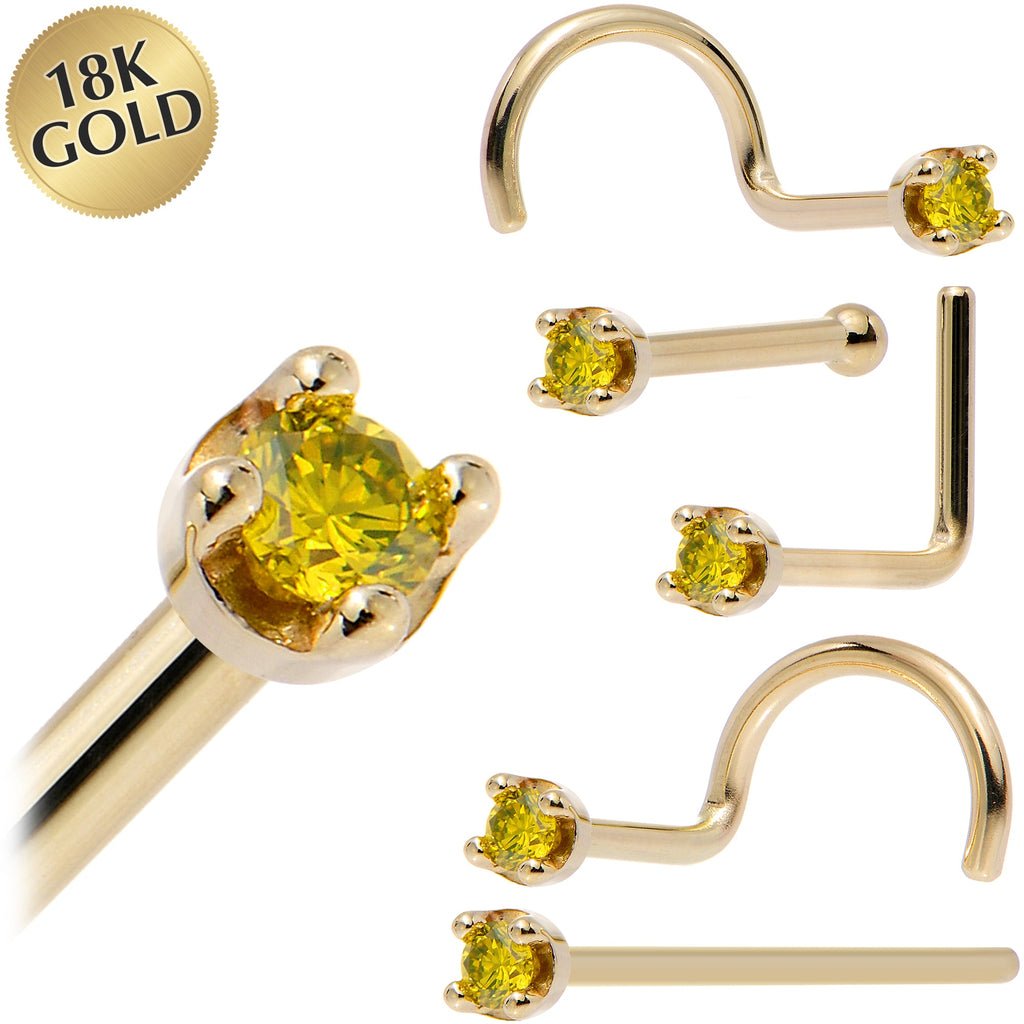 Solid 18K Yellow Gold 1.5mm Genuine Yellow Diamond Nose Ring