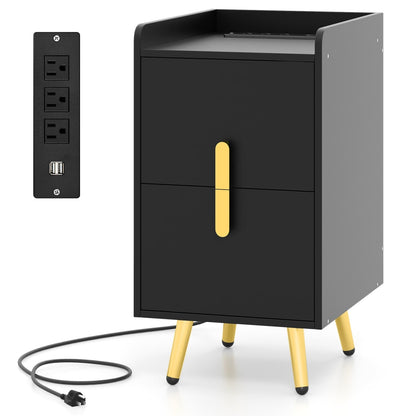 Nightstand Side Tables with 2 Drawers and 2 USB Ports