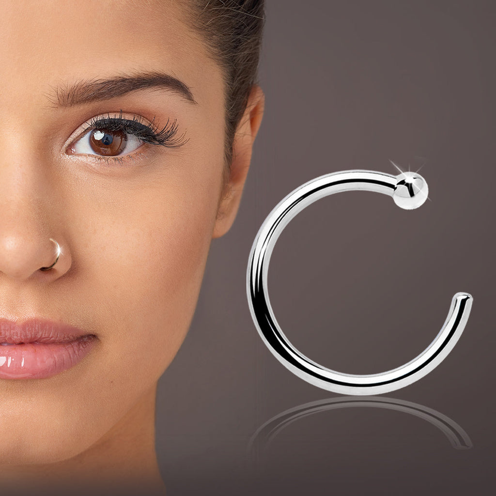 20G 3/8 Solid 14K White Gold Nose Hoop