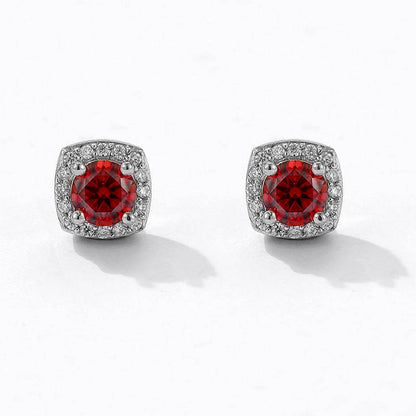 S925 Magnetic Multicolor Moissanite Square Halo Stud Earrings for Men Women, 0.5/1ct Round Cut