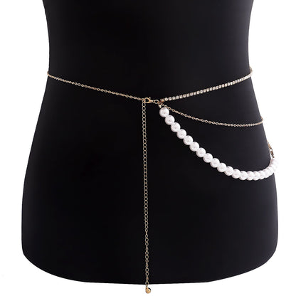 Punk Hip Hop Multi-layer Metal Rhinestone Waist Chain