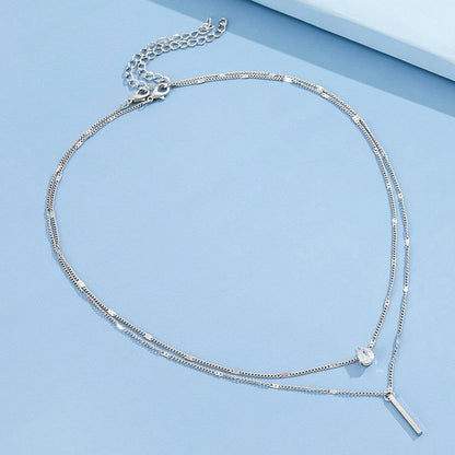 Double Drop Rhinestone Pendant Necklace