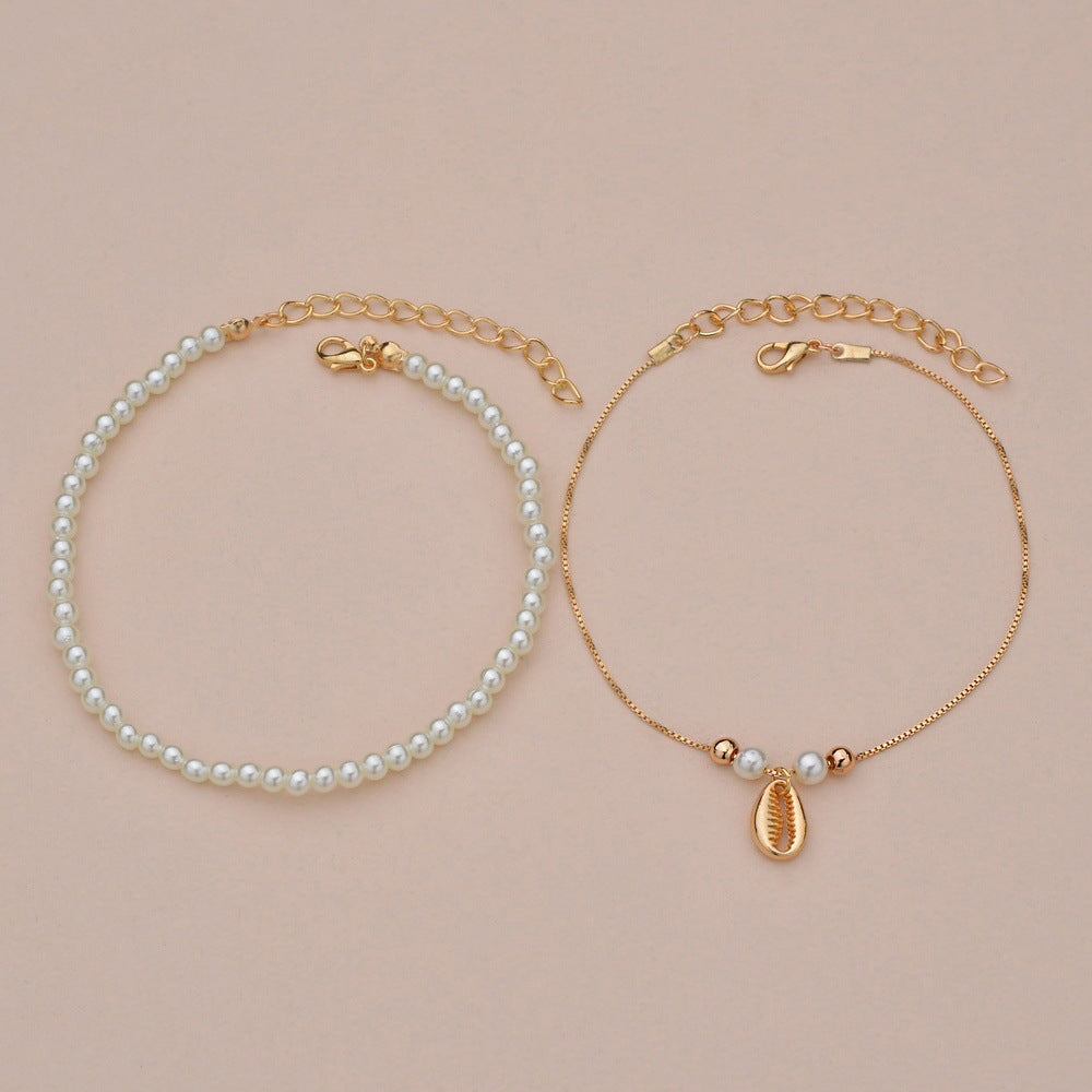 Pearl Women Anklet Double Pearl Beaded Anklet Jewelry