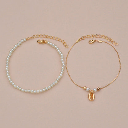 Pearl Women Anklet Double Pearl Beaded Anklet Jewelry
