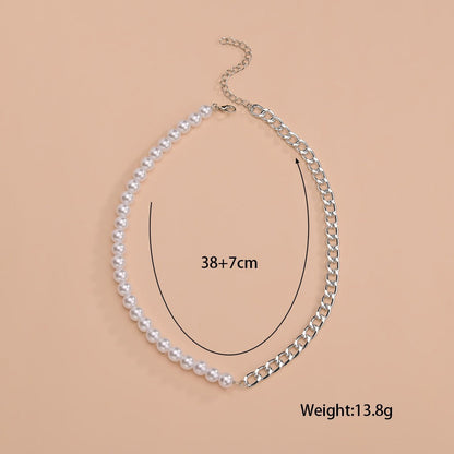 Elegant Chain Choker Necklace White Pearl