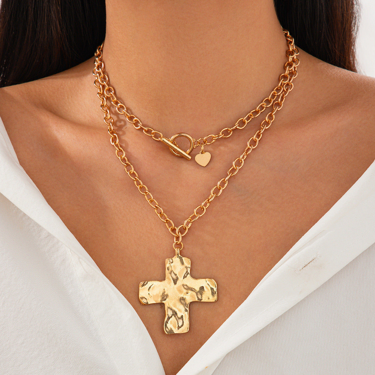 Ornament Fashion Punk Cross Buckle Design Necklaces
