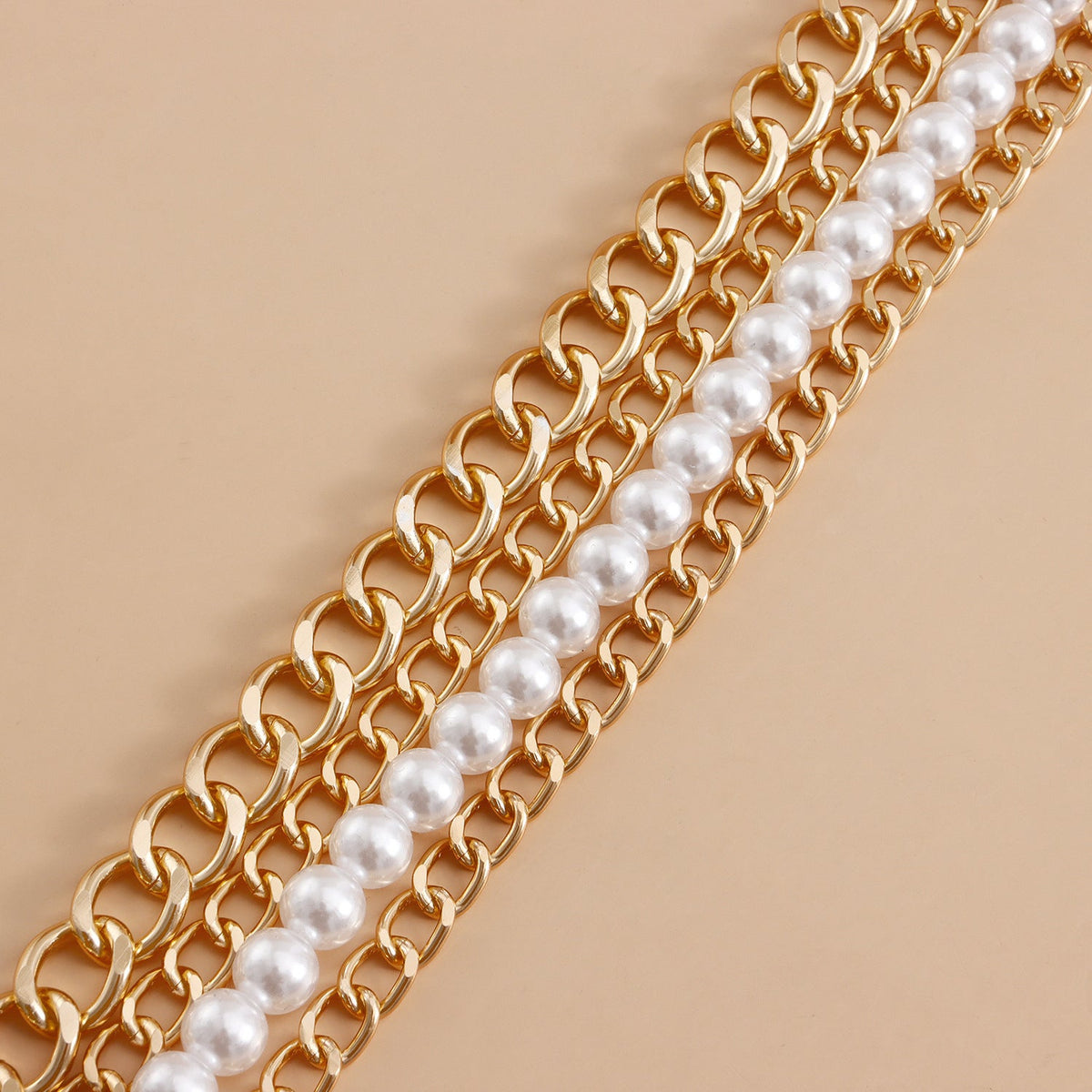 Women Metal Belts Chain Chunky Multi Layer Pearl Waist Chain Belt