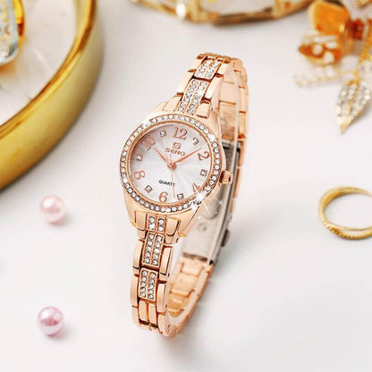 Seno Rhinestone Bracelet Watch, 30M Waterproof, Shimmering Rhinestone & Diamond Dial, Stylish Quartz Wristwatch for Women