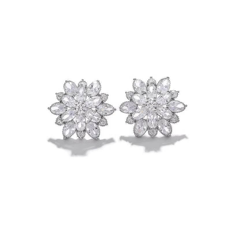 S925 Ice Flower 5A Zircon Stud Earrings, Sterling Silver Jewelry for Women