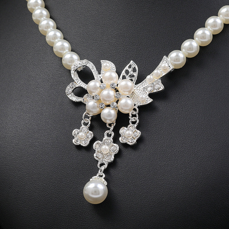 Pearl Flower Jewelry Set for Women Bridal Flower Statement