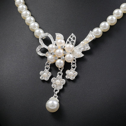 Pearl Flower Jewelry Set for Women Bridal Flower Statement