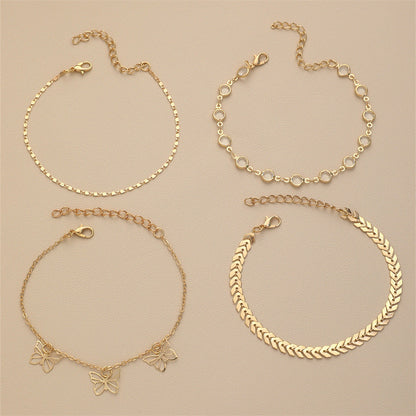 Rhinestone Butterfly Anklet Set Multi Layer Women Summer Beach Anklet Jewelry