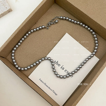 Design Sense French Retro Gray Pearl Female Stylish Necklaces