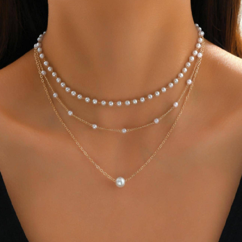 Pearl Pendant Multi-layer Necklace Stylish Women