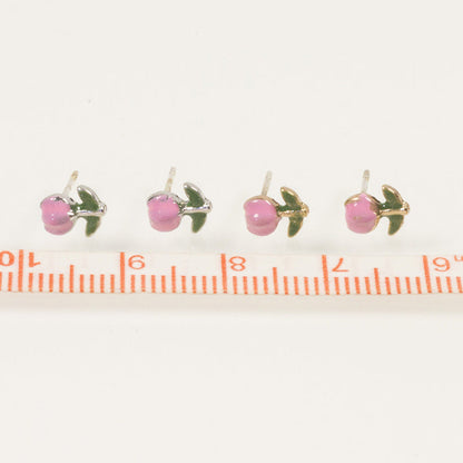 Enamel Tulips Flower Stud Earrings