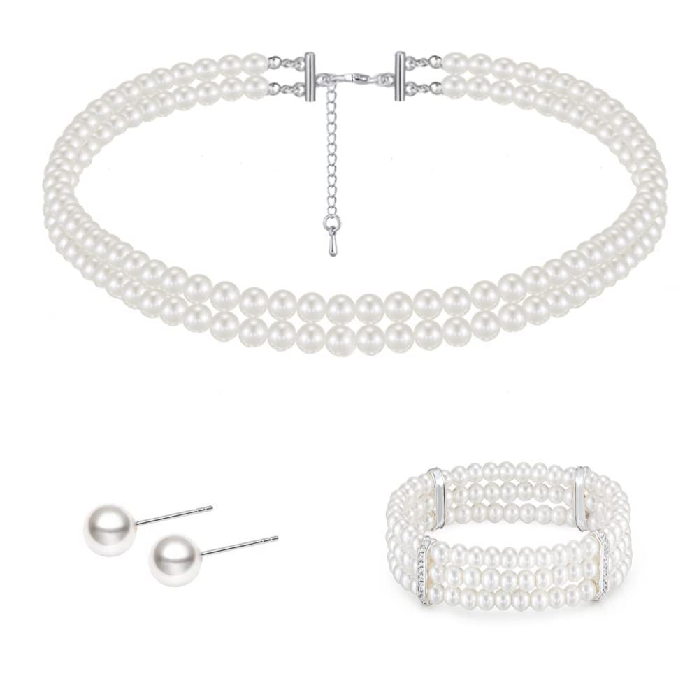 Layered Choker Pearl Necklaces Jewelry Set