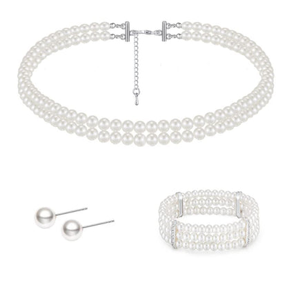 Layered Choker Pearl Necklaces Jewelry Set